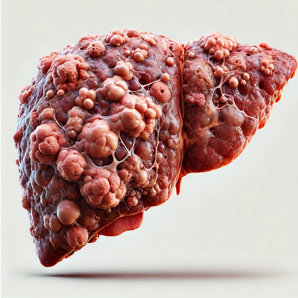 DALL·E-2024-10-28-12.39.02-A-close-up-detailed-illustration-of-a-human-liver-extensively-affected-by-cancer-with-the-majority-of-its-surface-covered-by-large-irregular-tumor-.webp